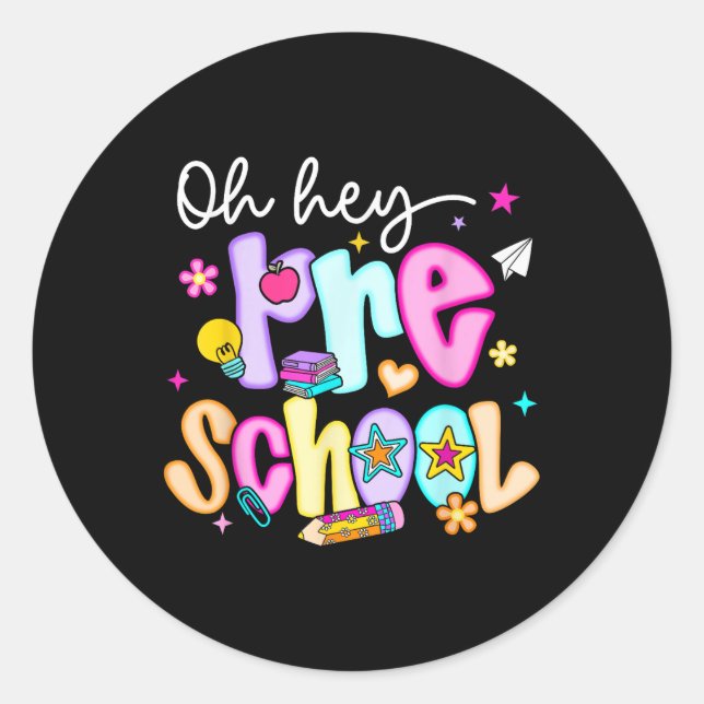 Sticker Rond Preppy Oh Hey Preschool Retour À L'École Enseignan (Devant)