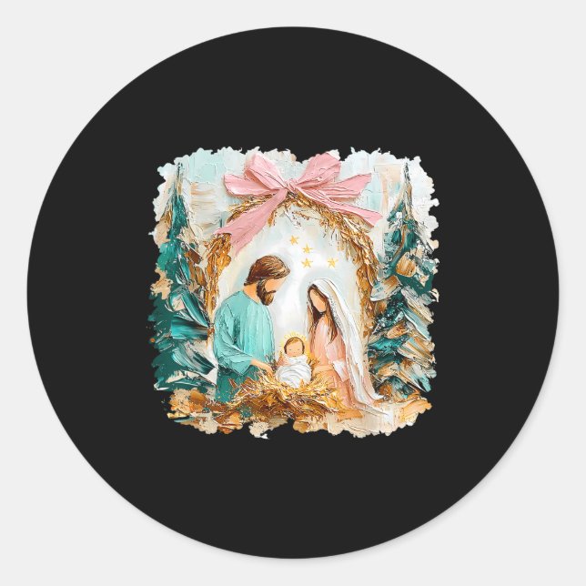 Sticker Rond Preppy Painted Christian Nativity Scene God Faith  (Devant)