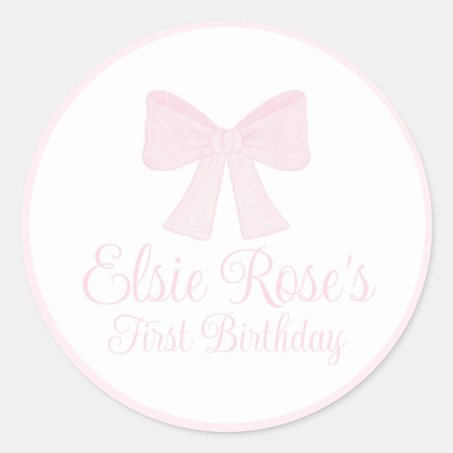 Sticker Rond Preppy Pink Bow Grandmillennial Premier anniversai (Devant)