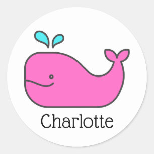 Sticker Rond Preppy Pink et Aqua Whale Personnalisé