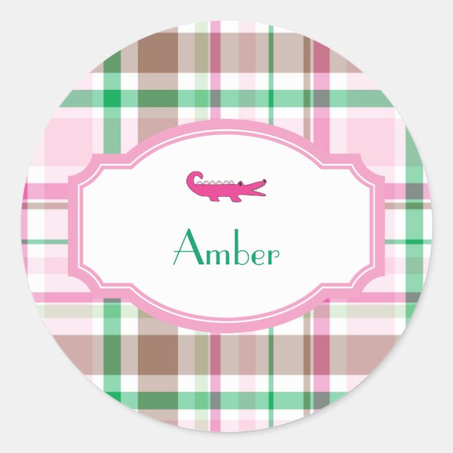 Sticker Rond Preppy Plaid Alligator Lilly Douche Anniversaire (Devant)