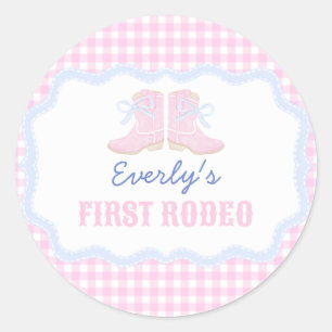 Sticker Rond Preppy Rodeo First Birthday Cowgirl Boots