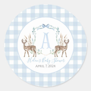 Sticker Rond Preppy Southern Blue Boy Deer Baby shower