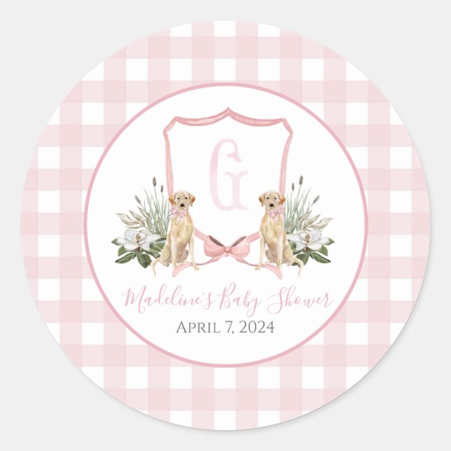Sticker Rond Preppy Southern Rose Girl Baby shower chien (Devant)
