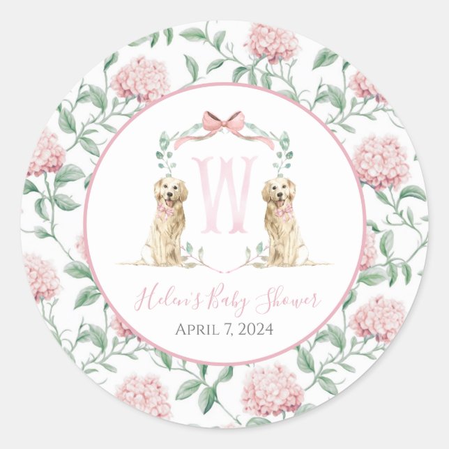 Sticker Rond Preppy Southern Rose Girl Baby shower chien (Devant)