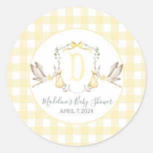 Sticker Rond Preppy Southern Yellow Girl Baby shower de cigogne