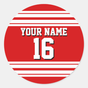 Sticker Rond Preppy Sporty Red avec White Stripes Team Jersey