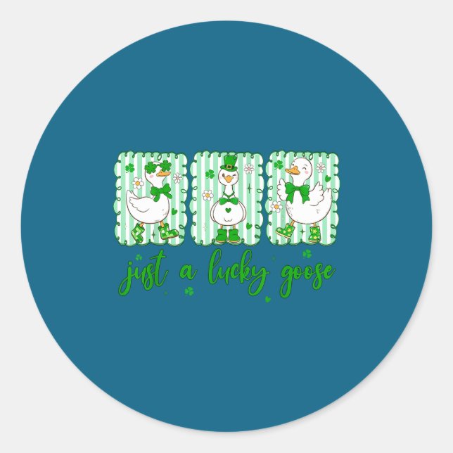 Sticker Rond Preppy St Patrick's Day Just A Lucky Goose Leprech (Devant)