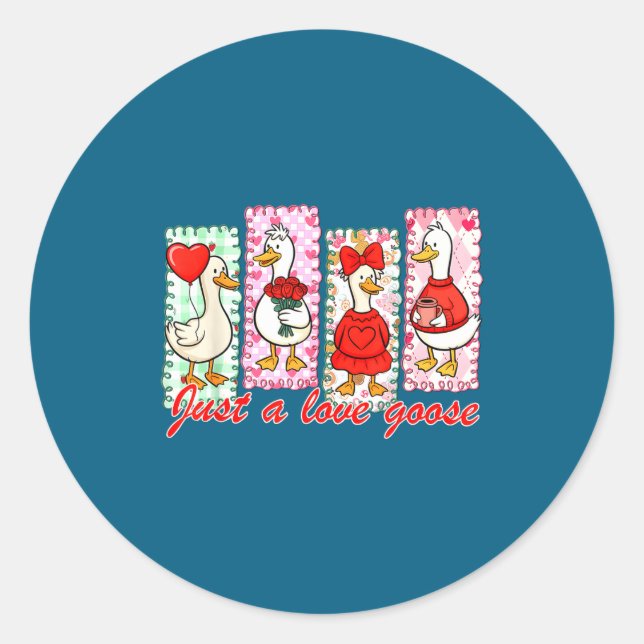 Sticker Rond Preppy Valentine Just A Love Silly Goose Duck Girl (Devant)
