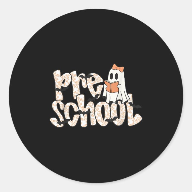 Sticker Rond Preschool Teacher Halloween Ghost Teacher Reading  (Devant)
