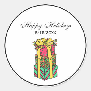 Sticker Rond Présentations de Noël enroulées empilées Noël
