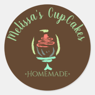 Sticker Rond Présentoir à gâteau en spirale avec logo de cupcak