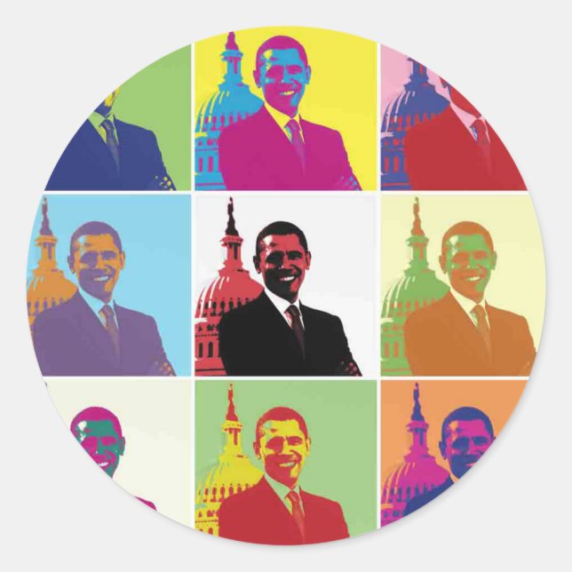 Sticker Rond Président Obama Pop Art (Devant)