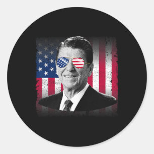 Sticker Rond Président Reagan Drapeau États-Unis Patriotique Am