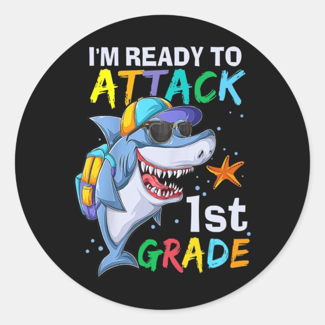 Sticker Rond Prêt À Attaquer Le Requin De 1Ere Année De Retour  (Devant)