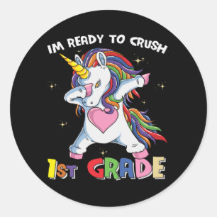 Sticker Rond Prêt à déchirer la 1re année Licorne mignonne pour