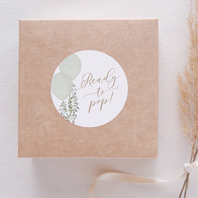 Sticker Rond Prêt à éclater Ballon Vert Sauge Fête de Naissance (Créateur téléchargé)