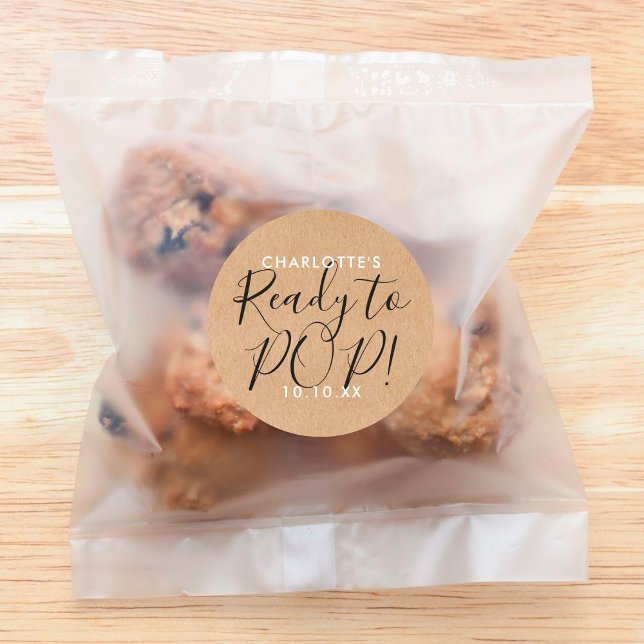 Sticker Rond Prêt à éclore Baby Shower Rustique Kraft Chic Écri (Créateur téléchargé)