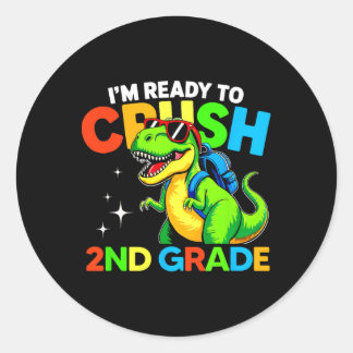 Sticker Rond Prêt à écraser la 2e année Dinosaur premier jour d