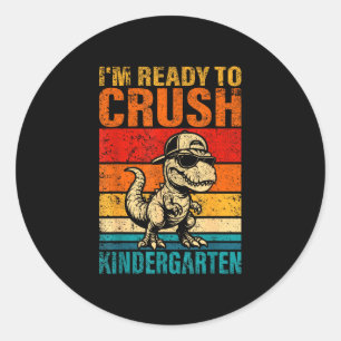 Sticker Rond Prêt à écraser la maternelle dinosaure maternelle
