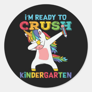 Sticker Rond Prêt à écraser la maternelle Licorne École adorabl