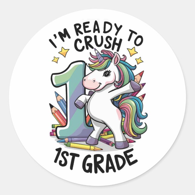 Sticker Rond Prêt à écraser la première école de retour de 1ère (Devant)