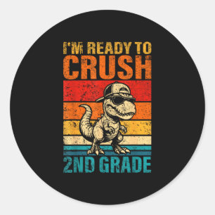 Sticker Rond Prêt à écraser le dinosaure de 2e année deuxième a