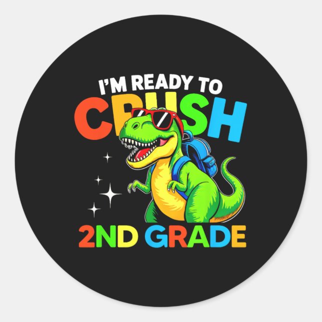 Sticker Rond Prêt à écraser le dinosaure de 2e année, premier j (Devant)