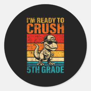 Sticker Rond Prêt à écraser le dinosaure de 5e année cinquième 