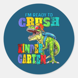 Sticker Rond Prêt À Écraser Le Dinosaure Du Jardin D'Enfants Re