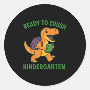 Sticker Rond Prêt À Écraser Le Dinosaure Du Jardin D'Enfants Re