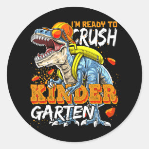 Sticker Rond Prêt À Écraser Le Dinosaure Du Jardin D'Enfants Re
