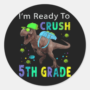 Sticker Rond Prêt à écraser le dinosaure Rex de 5e année T Reto