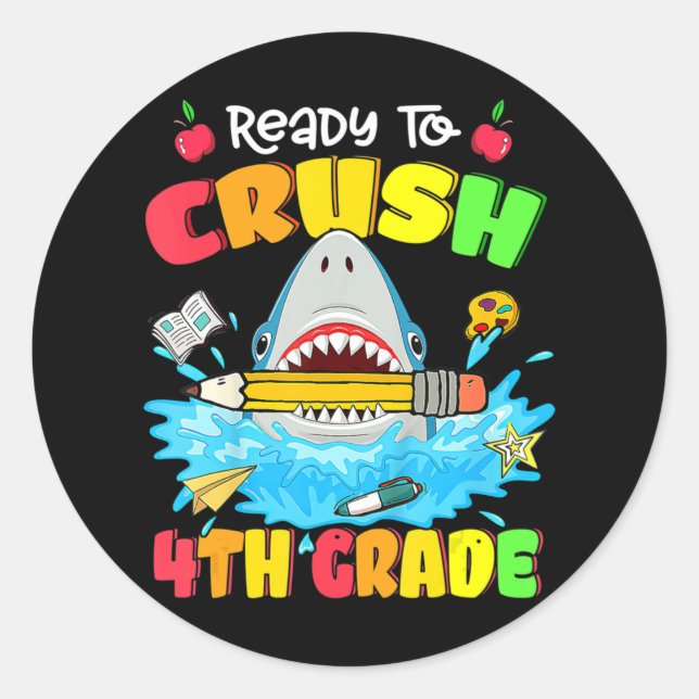 Sticker Rond Prêt À Écraser Le Requin De 4E Année De Retour À L (Devant)