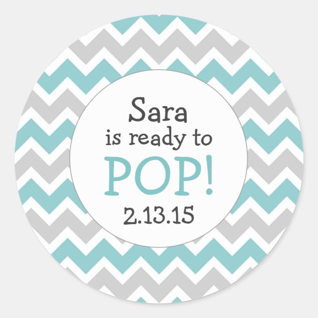 Sticker Rond Prêt à faire du Baby shower Favor / chevron turquo (Devant)