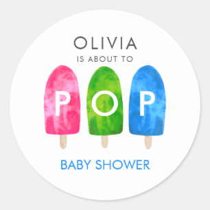 Sticker Rond Prêt à pop Baby shower bleu coloré