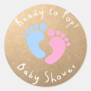 Sticker Rond Prêt à pop Baby shower Genre révéler rose et b