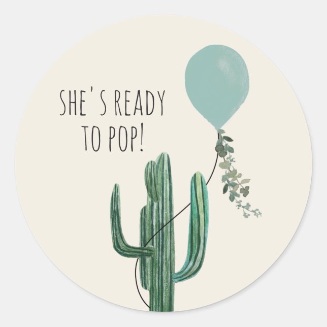 Sticker Rond Prêt à pop Balloon Cactus Blue Boy Baby shower (Devant)