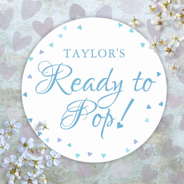 Sticker Rond Prêt à pop Blue Love Hearts Baby Boy Shower (Ready to Pop Blue Love Hearts Baby Boy Shower Classic Round Sticker)