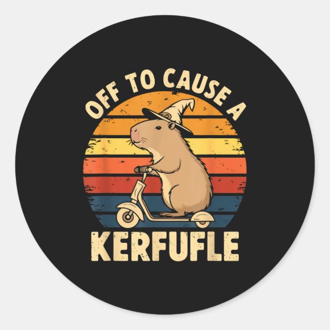 Sticker Rond Prêt à provoquer une pagaille drôle de capybara bl (Devant)