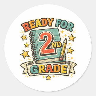 Sticker Rond Prêt pour la 2e année design vintage de rentrée sc