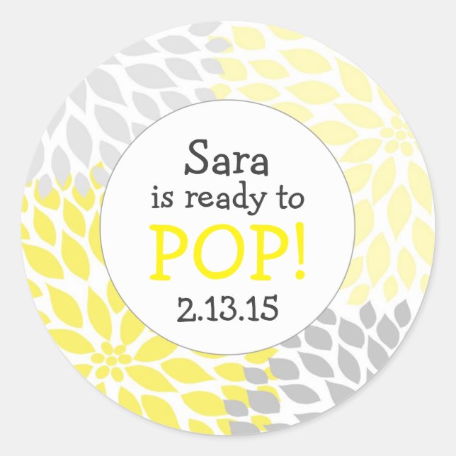 Sticker Rond Prêt pour la pop Baby shower Favor / jaune dahlia  (Devant)