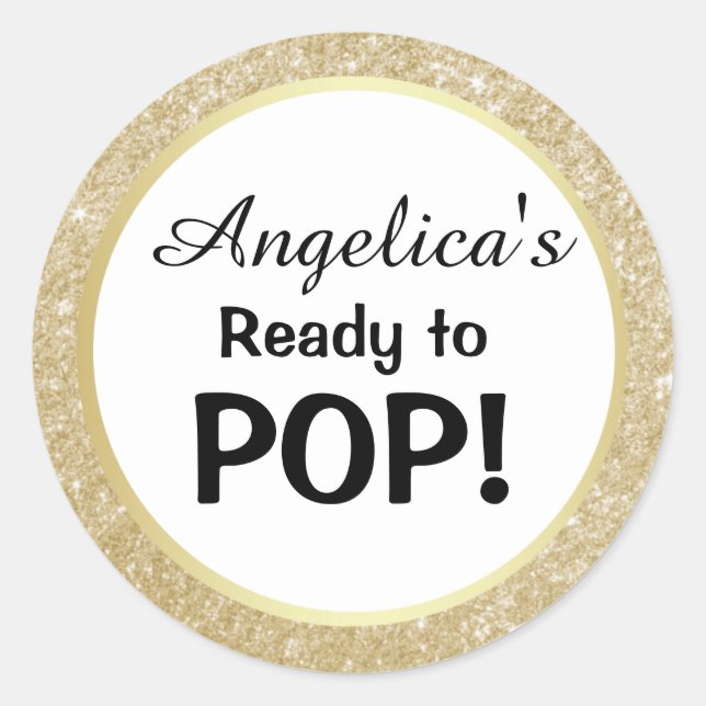 Sticker Rond Prêt pour la Pop Baby shower Parties scintillant o (Devant)