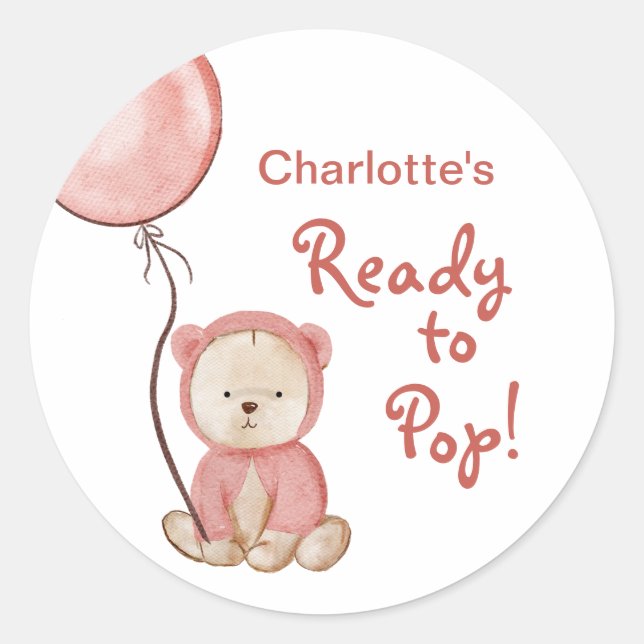 Sticker Rond Prêt pour le Baby shower Boho Pop Pink Bear (Devant)