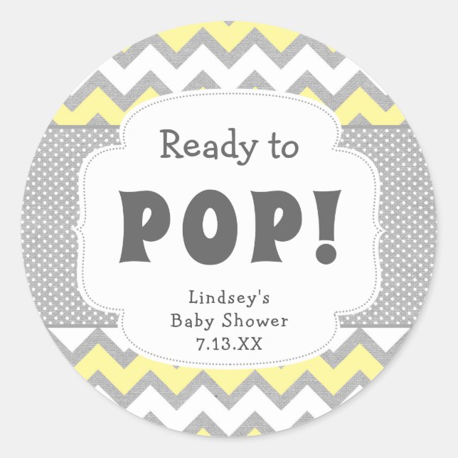Sticker Rond Prêt pour Pop jaune baby shower gris (Devant)