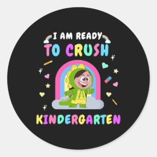 Sticker Rond Prête à écraser la fille de maternelle dinosaure r