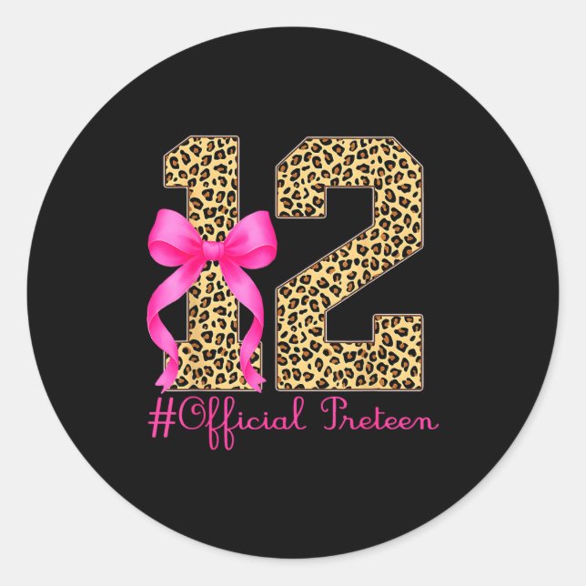 Sticker Rond Preteen 12th Birthday Girl Coquette Bow Leopard  (Devant)
