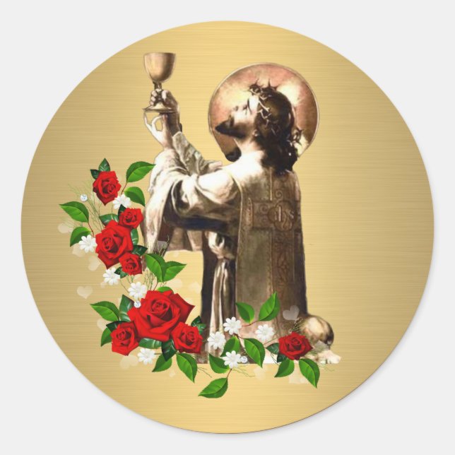 Sticker Rond Prêtre catholique Jésus Clergé Rose Messe Sainte (Devant)