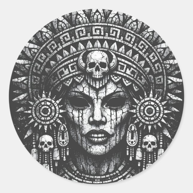 Sticker Rond Prêtresse Couronnée d'un Crâne — par BurnsInHell (Devant)