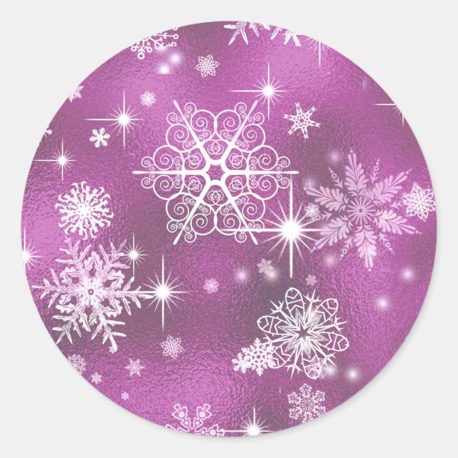 Sticker Rond Prettiest Snowflakes Motif Orchid rose ID846 (Devant)
